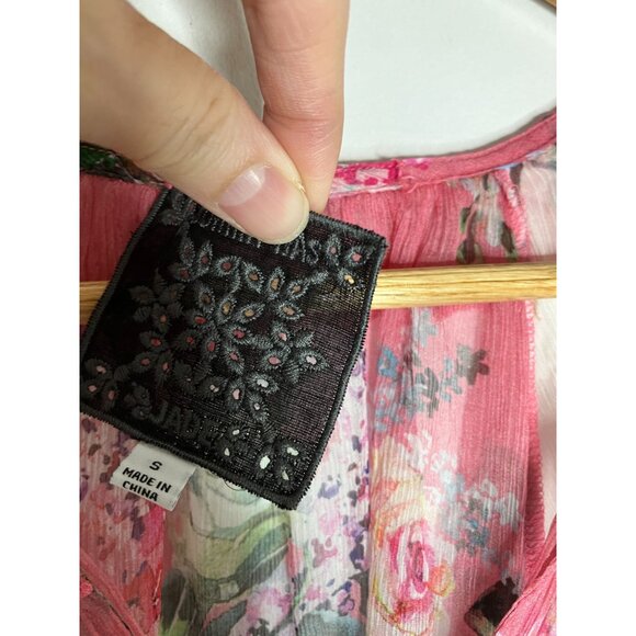 Johnny Was Adore Floral Sheer Boho Dress Button Detail & Tassel Tie Multicolor S - Picture 8 of 13